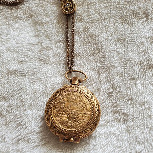 A vintage perfume gold pendant with cluster diamond above pendant, item #A-99 - Picture 2 of 7